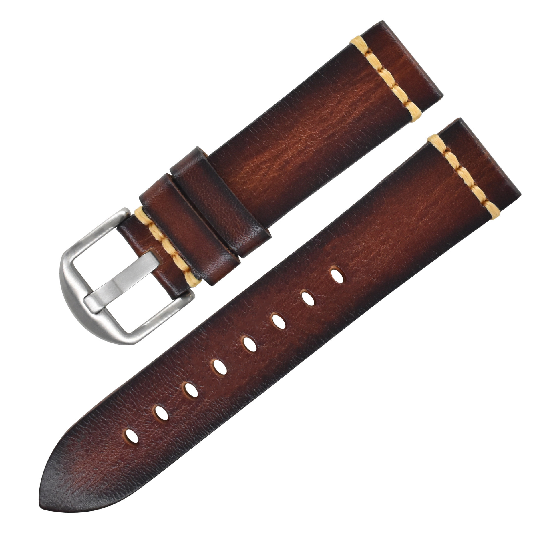 First Layer Cowhide Handmade Leather Watch Strap Vintage Strap 20mm Pin Buckle - Image 9