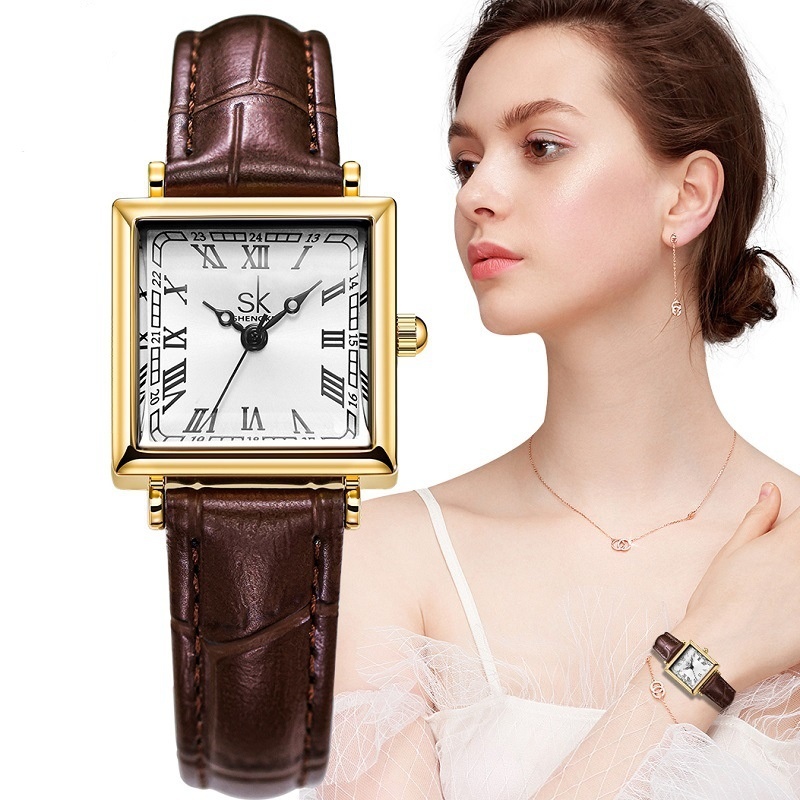 Women's Watch With A Retro-style Small Square Face And Leather Strap - Image 3