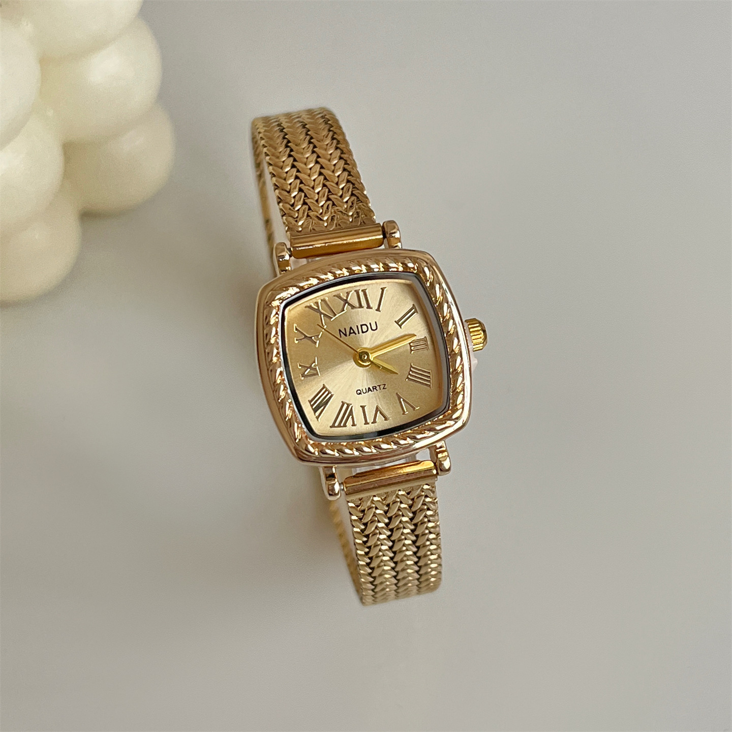 Golden Roman-style Square Watch For Women - Image 2